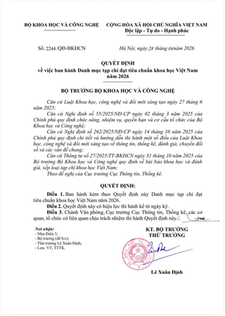 Image Tạp chí Kiểm nghiệm và An toàn thực phẩm được công nhận Tạp chí đạt Tiêu chuẩn khoa học Việt Nam năm 2026